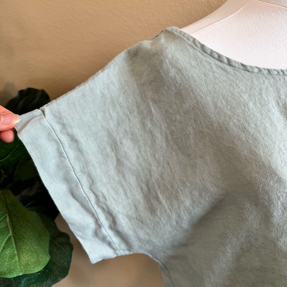 Terzo Millennio Italy 100% Linen Top Womens S Sage Green Short Sleeve Relax Boho - Picture 4 of 13
